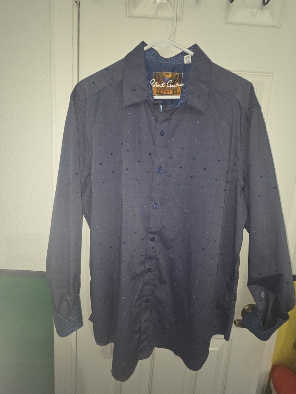 Robert Graham Navy Button-Down Shirt with Subtle Pattern, Size XL